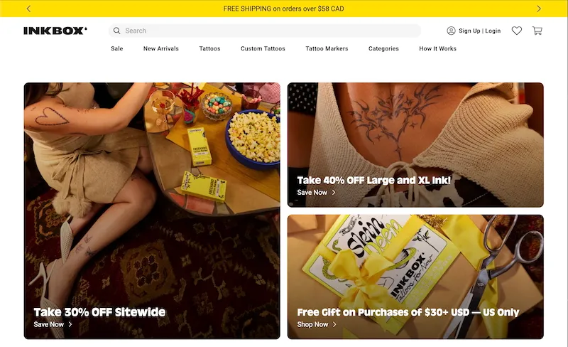 Screenshot of the inkbox.com website