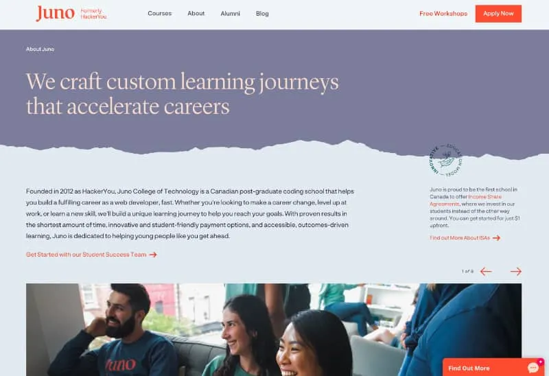 Screenshot of the junocollege.com website