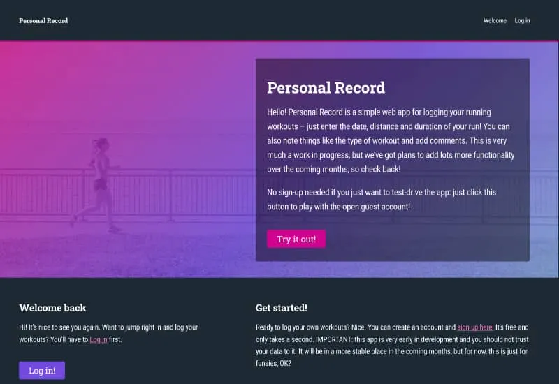 Screenshot of the Personal Record web app